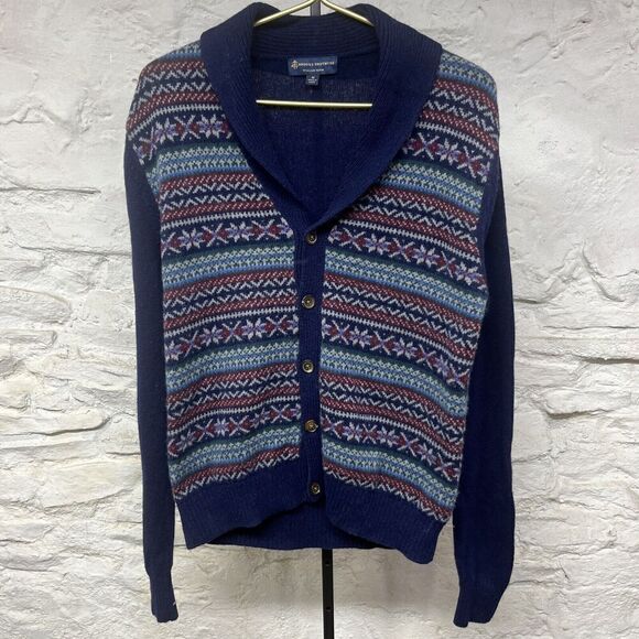 Brooks Brothers Italian Yarn Shawl Collar Cardigan Sweater Patterned Colorful - Picture 1 of 9